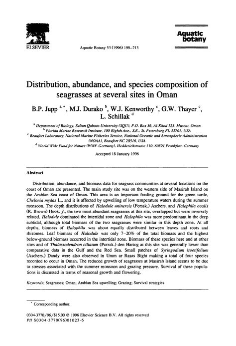 Species composition, abundance and distribution of seagrasses .